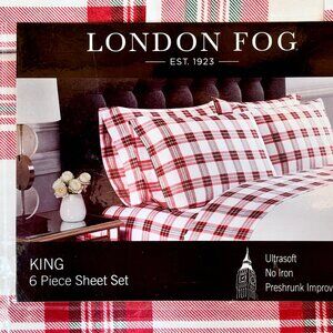 6-pc London Fog KING SIZE Plaid Sheet Set  Christmas Plaid (2 extra pillowcases)